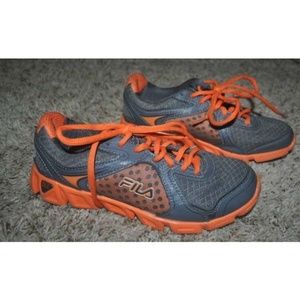 Girls Sneakers Fila Kids 5 Gray Orange Athletic Tennis Shoes